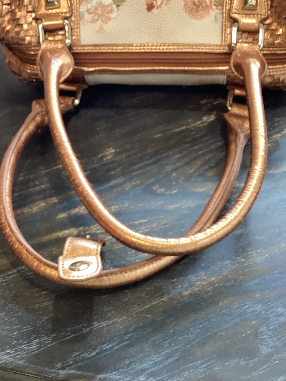 Sharif Rose Copper Woven Embroidered Floral Satchel - Picture 13 of 14